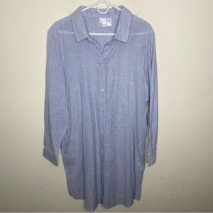 Goa Beachwear by Japna XL Light Blue White & Silver Metallic Striped Shirt Dress
